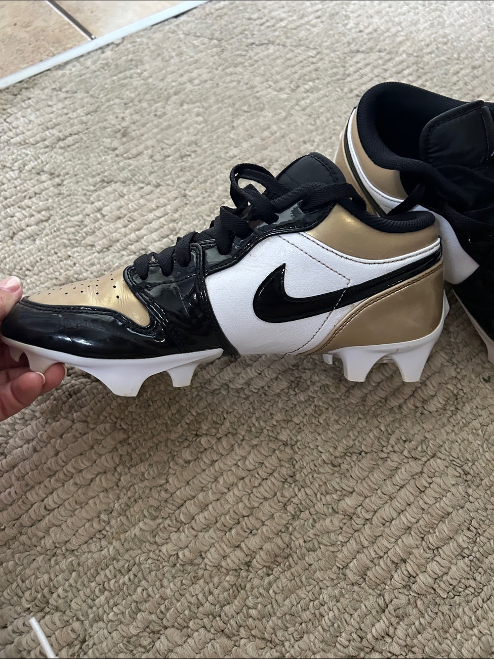 Nike Air Jordan 1 Low Cleat - White Black Gold - Picture 4 of 14